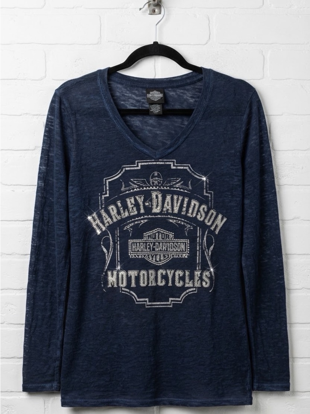 Harley-Davidson Navy Blue Burnout Glitter Long Sleeve Tee